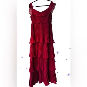 Lulu's Burgundy Tiered Ruffle Midi Dress. XL